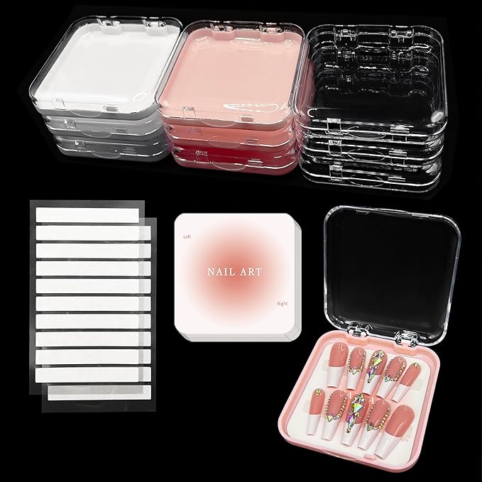 9 Pcs Press On Nail Storage Box in 3 Colors, Acrylic Fake Nail Case by Qsnidy