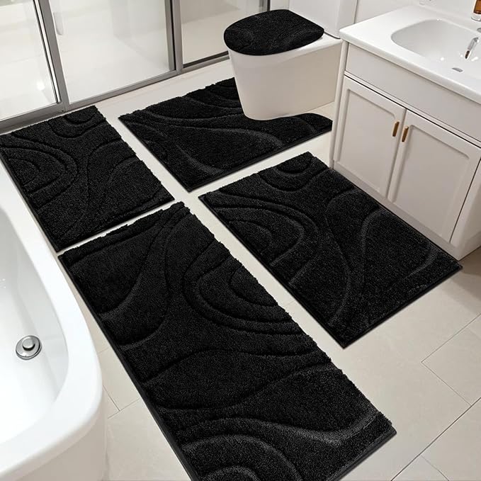 HEBE Bathroom Rugs Sets 5 Piece, Soft Absorbent Microfiber Bath Mat by HEBE