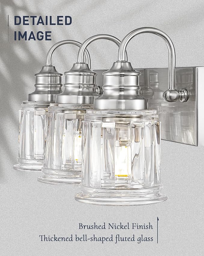 Bathroom Light Fixture, HWH 3-Light Vanity Light Brushed Nickel Modern Bathroom - Image 3
