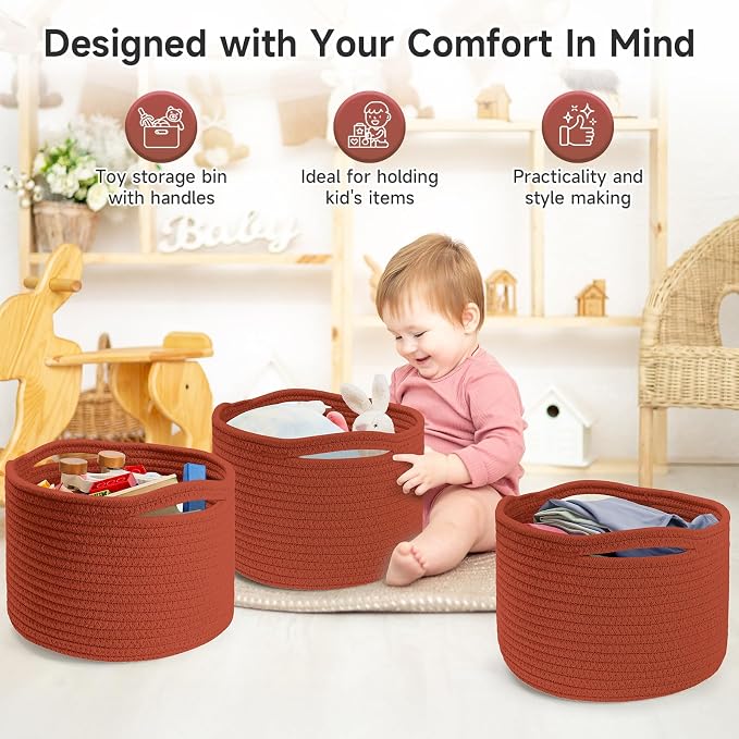 Small Rope Baskets for Storage, Baskets for Gifts Empty, Cute Round Woven Basket - Image 3