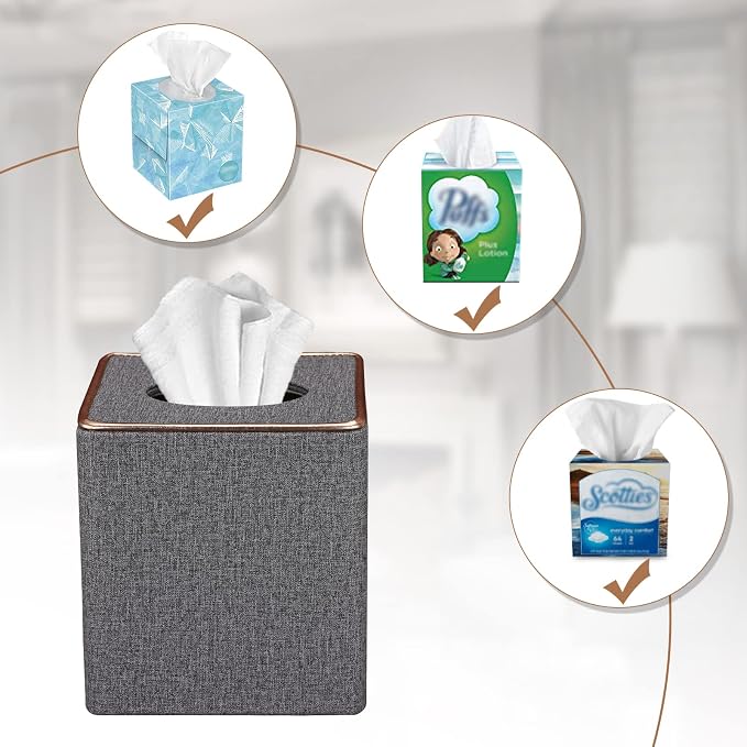 Tissue Box Cover, PU Leather Tissue Box Holder Square Box Covers - Image 5