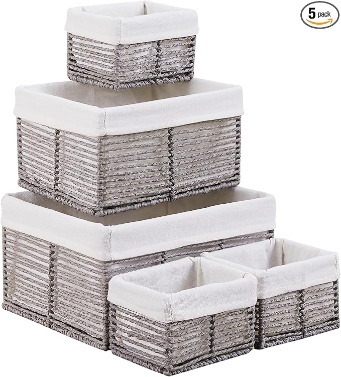 Vagusicc Wicker Storage Basket, Hand-Woven Paper Rope Wicker Baskets, by Vagusicc