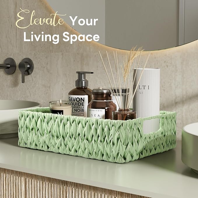 Bathroom Accessory Set with Plastic Wicker Basket, Glass Bathroom Accessories - Image 2