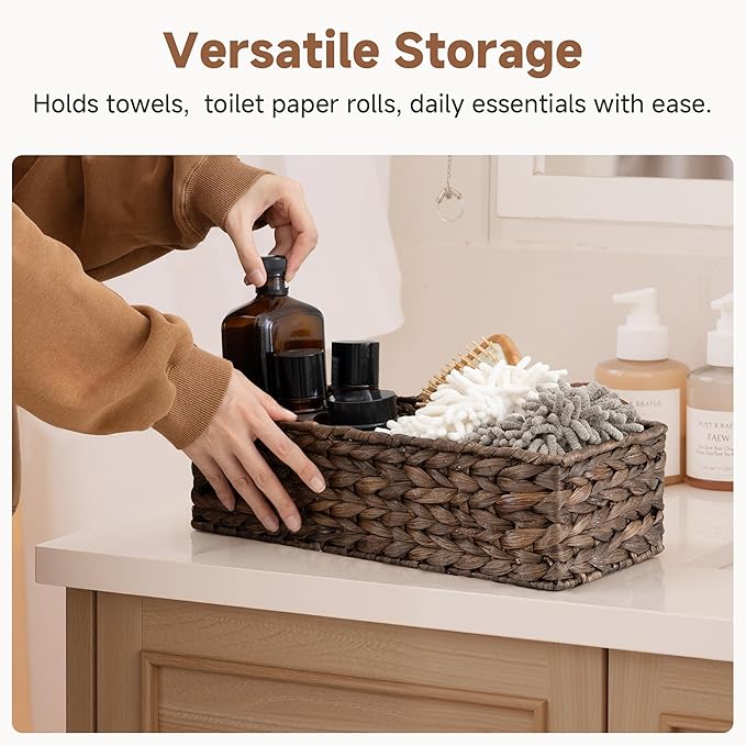 StorageWorks Brown Water Hyacinth Bathroom Basket Organizer and Storage - Image 2