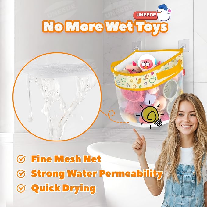 UNEEDE Duck Print Bath Toy Organizer, 4.15 Gallons Bathtub Toy Holder, Quick - Image 5