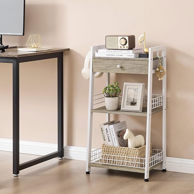 3-Tier Ladder Shelf with Drawer, Bathroom Table Stand - Image 6