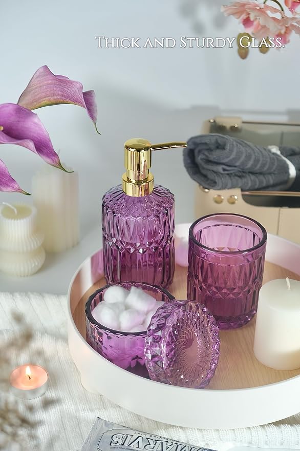Purple Bathroom Accessories Set, Soap Dispenser, Toothbrush Holder Set - Image 6