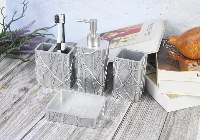 Hymmah Silver Bathroom Accessories Set, Toothbrush Holder, Farmhouse Bathroom - Image 3