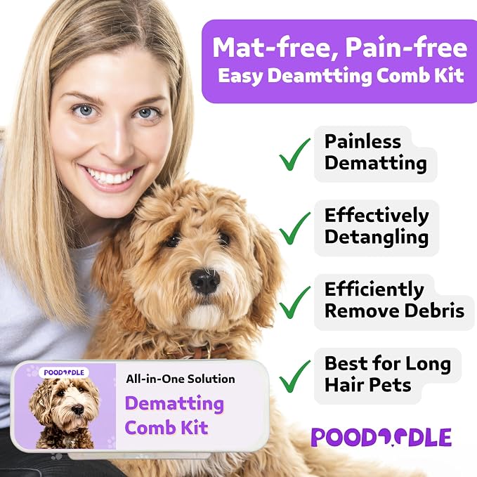 Pain-Free Dematting Comb Kit for Dogs & Cats, Dematting Rake & Detangling - Image 2