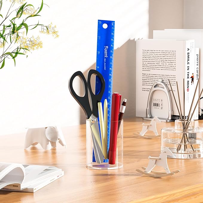 Clear Acrylic Pen Holder Round Shape, Desktop Pencil Cup Holder, Countertop - Image 3