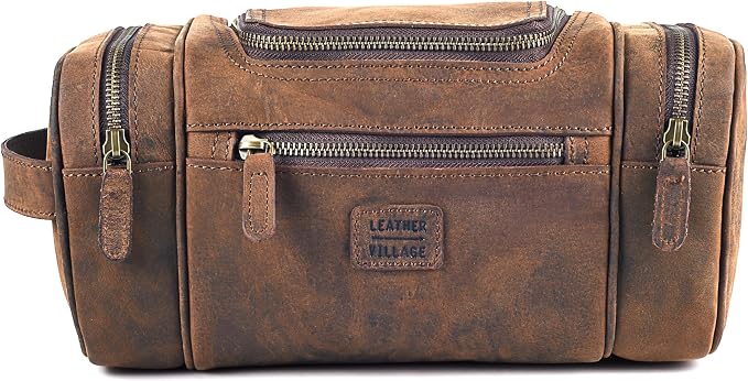 LEATHER VILLAGE Genuine Leather Travel Dopp Kit - Image 2