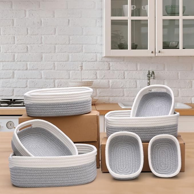 7 Piece Cotton Rope Woven Basket Set - Image 4