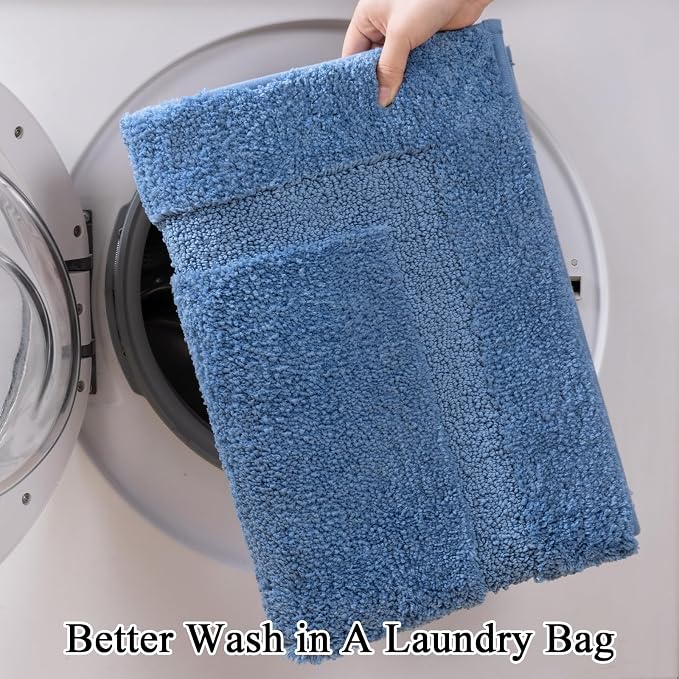 SHACOS 3 Piece Blue Bathroom Rugs Sets, Non Slip Soft Fluffy 16"x24" + 20"x32" - Image 6