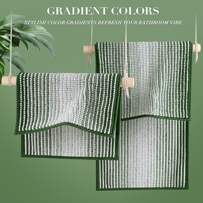 Bathroom Rugs and Mats Sets, 2 Piece Thick Absorbent Chenille Bath Mat Rug Set - Image 4