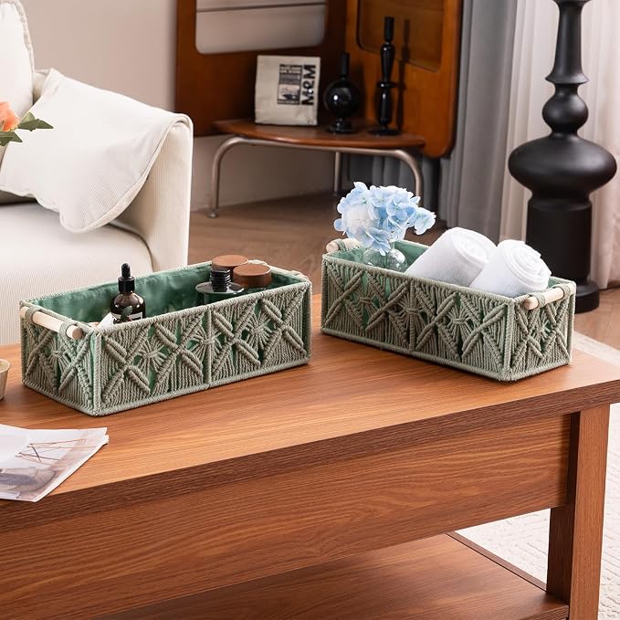 Nonam Macrame Storage Baskets, Boho Decor Style Woven Storage Boxes - Image 7