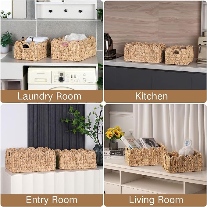 Scalloped Wicker Basket, Rectangle Storage Baskets - Image 7