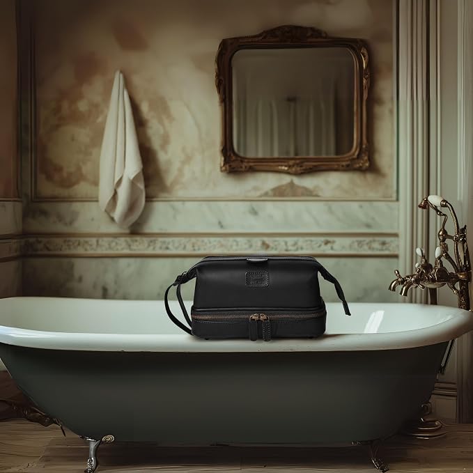 LEATHER VILLAGE Genuine Leather Dopp Kit – Large Travel Toiletry Bag - Image 6
