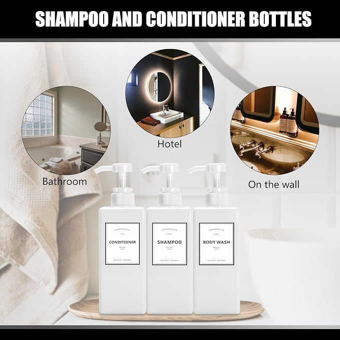 Shower Dispenser Set, 3 White Refillable Bottles, 22oz Large, Conditioner - Image 7