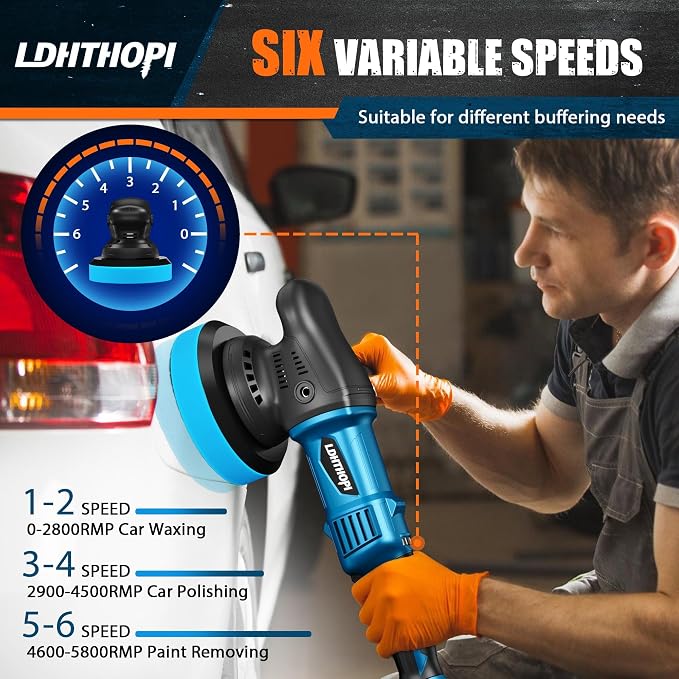 LDHTHOPI Dual Action Polisher, 980W 5/6 Inch, 2026 Upgraded 9MM Random Orbital - Image 3