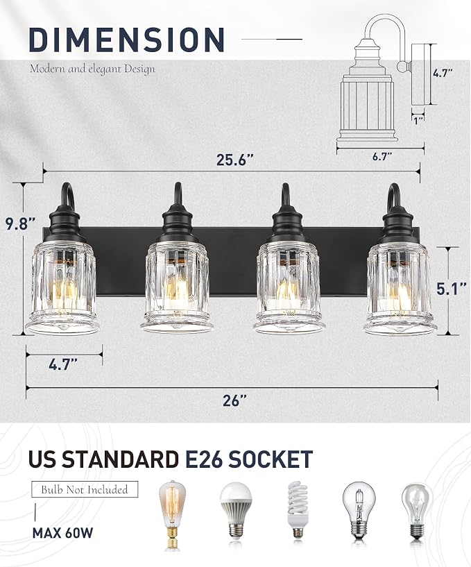 HWH 4-Light Bathroom Vanity Light, Wall Light Sconces - Image 2