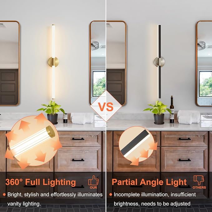 Glod Wall Sconces Set of 2 Hardwired, Dimmable 5CCT LED Bathroom Light Fixtures - Image 3