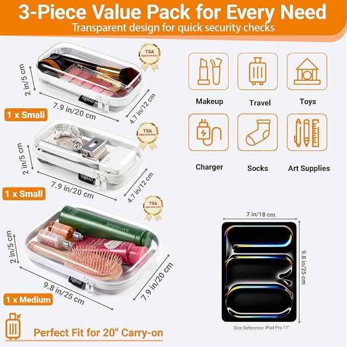 3 Pack Clear Hard Shell Zipper Case - Image 4