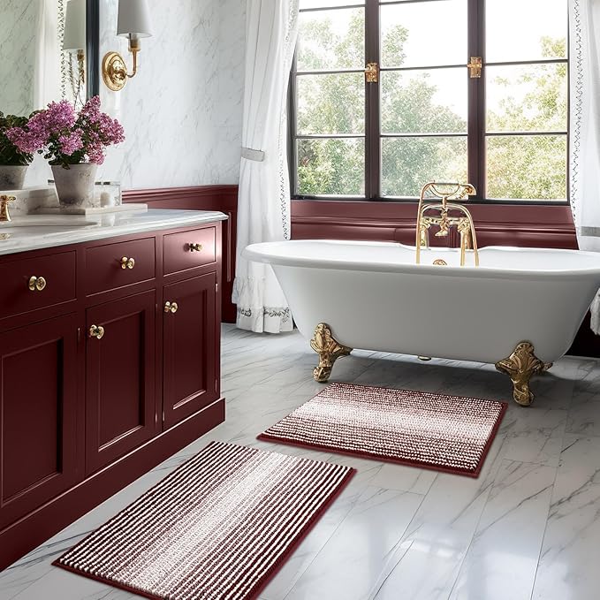 Bathroom Rugs and Mats Sets, 2 Piece Thick Absorbent Chenille Bath Mat Rug Set by BSICPRO