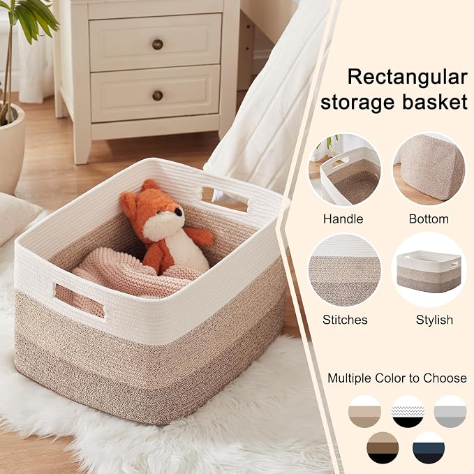 OIAHOMY Large Blanket Basket, 22”x17”x12” Rectangle Woven Baskets, Nursery - Image 5