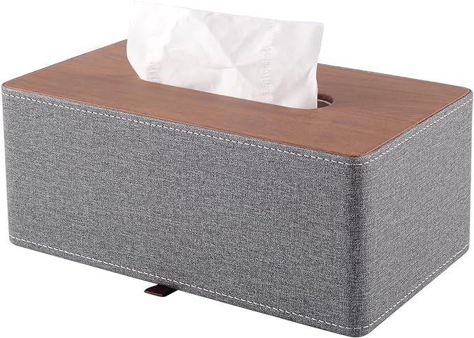 Tissue Box Cover Rectangle Tissue Box Holder PU Leather Facial Organizer by XNONE