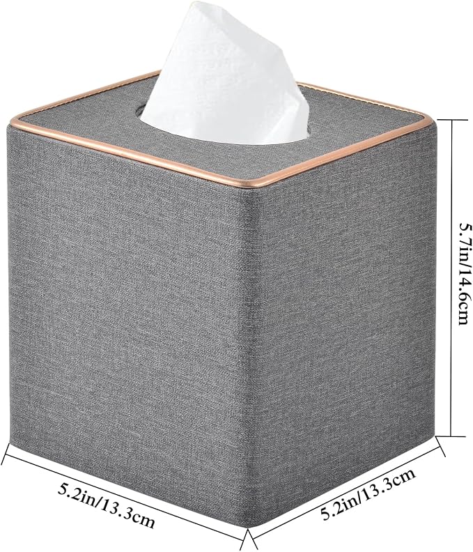 Linen Square Tissue Box Holder Cube Tissue Box Cover－Rosegold Leather Recorate - Image 4