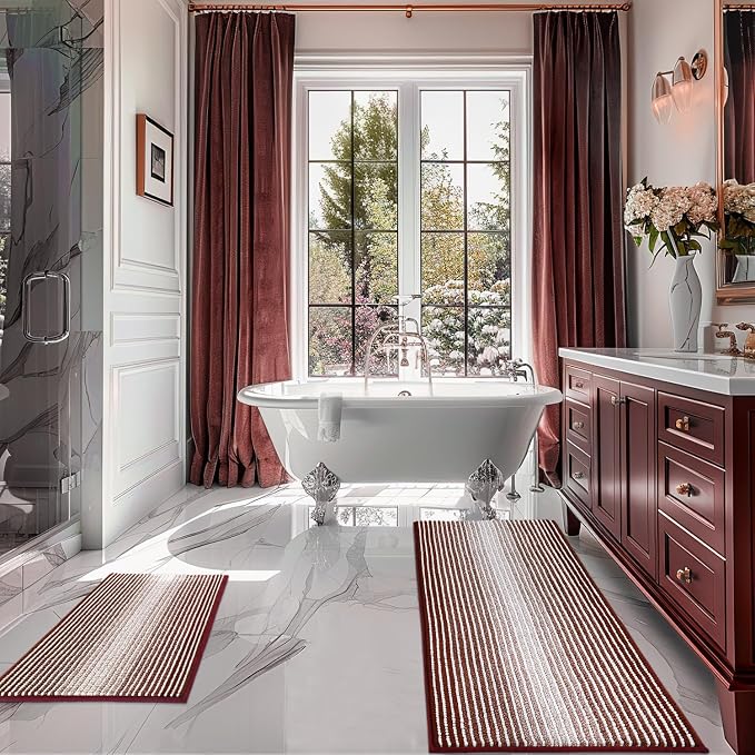 Bathroom Rugs and Mats Sets, 2 Piece Thick Absorbent Chenille Bath Mat Rug Set by BSICPRO