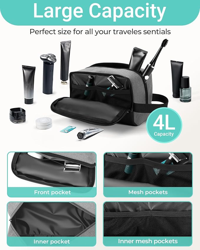 Elviros Travel Toiletry Bag for Men Hanging Dopp Kit Shaving Bag Toiletries - Image 4