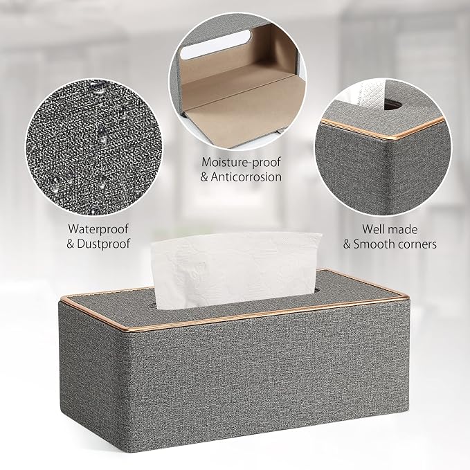 Tissue Box Cover, PU Leather Tissue Box Holder Rectangular Box Covers - Image 5