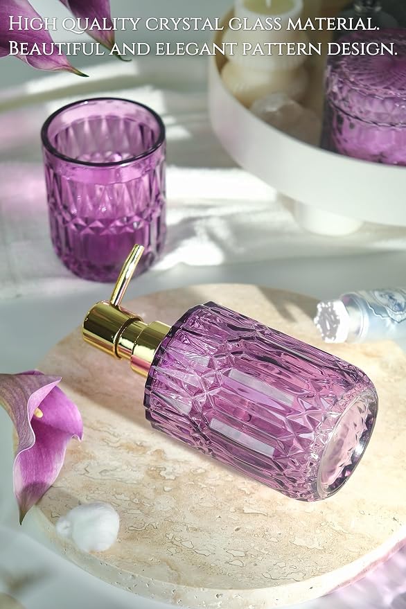 Purple Bathroom Accessories Set, Soap Dispenser, Toothbrush Holder Set - Image 3