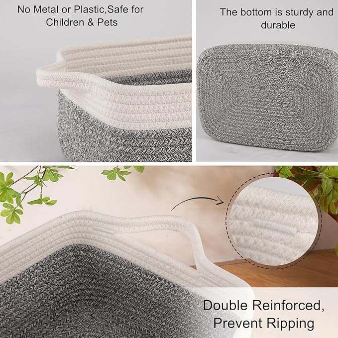 OIAHOMY 3 Pack Storage Baskets for Organizing, Woven Cotton Rope Basket for - Image 4