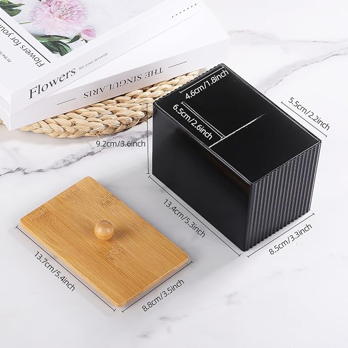 Ohlove Qtip Holder with Bamboo Lids, 3 Compartments Cotton Ball/Swabs Dispenser - Image 4