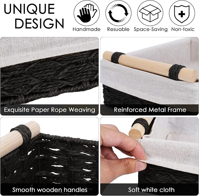 Wicker Storage Basket with Wooden Handle – Paper Rope Decorative Toilet Paper - Image 3