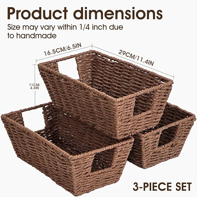 Paper Rope Storage Baskets for Shelves Organizing, Small Hand Woven Wicker - Image 5