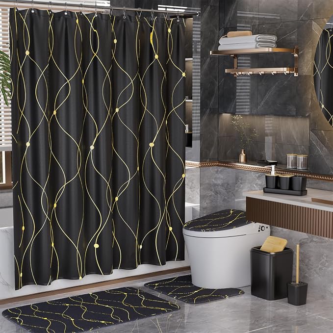 Black and Gold Bathroom Accessories Set - Image 2