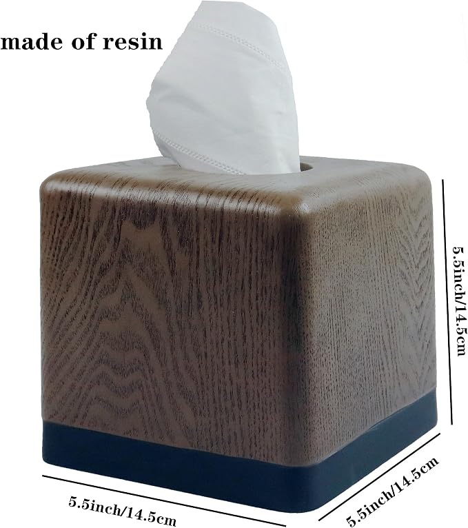 Hymmah Wooden Texture Square Tissue Box Cover Cube Tissue Holder Unique Design - Image 2