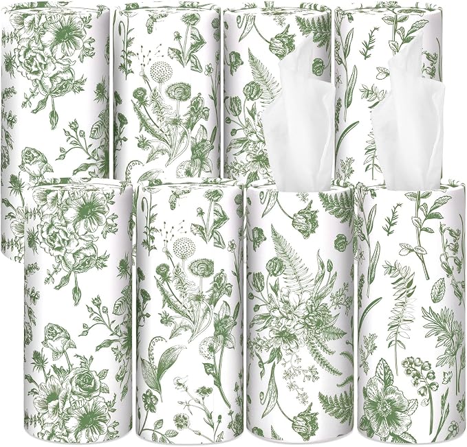 Zonon 8 Pcs Car Tissues Holder Sage Green Floral Round Box by Zonon