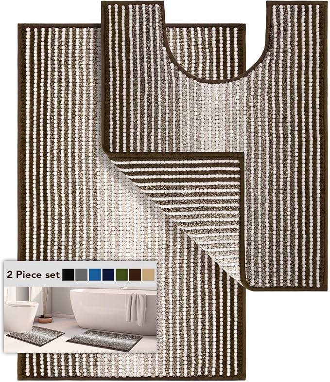 Bathroom Rugs Sets 2 Piece, Toilet Rugs U-Shaped, Contour Bath Mat Set by BSICPRO