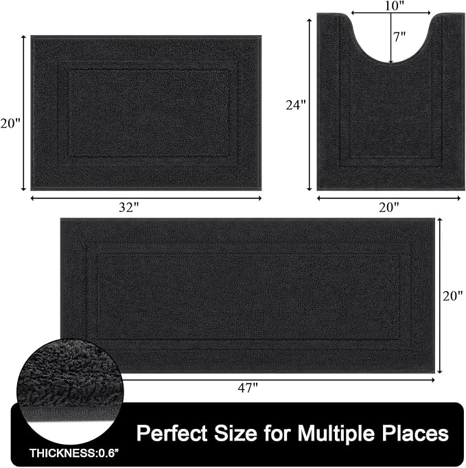 SHACOS Black Bathroom Rugs Sets 3 Piece, Soft Fluffy Water Absorbent Bathroom - Image 3