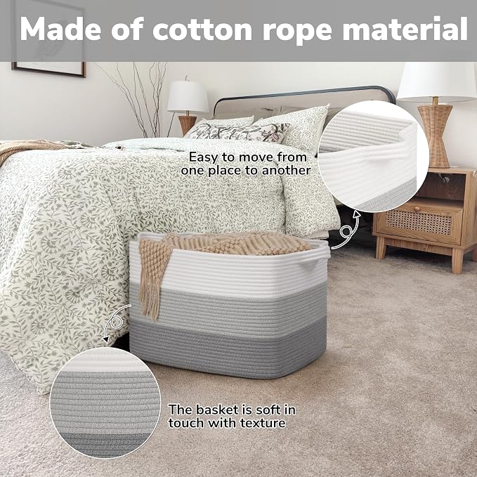 Goodpick Large Woven Basket, Rectangle Rope Storage Baskets - Image 5
