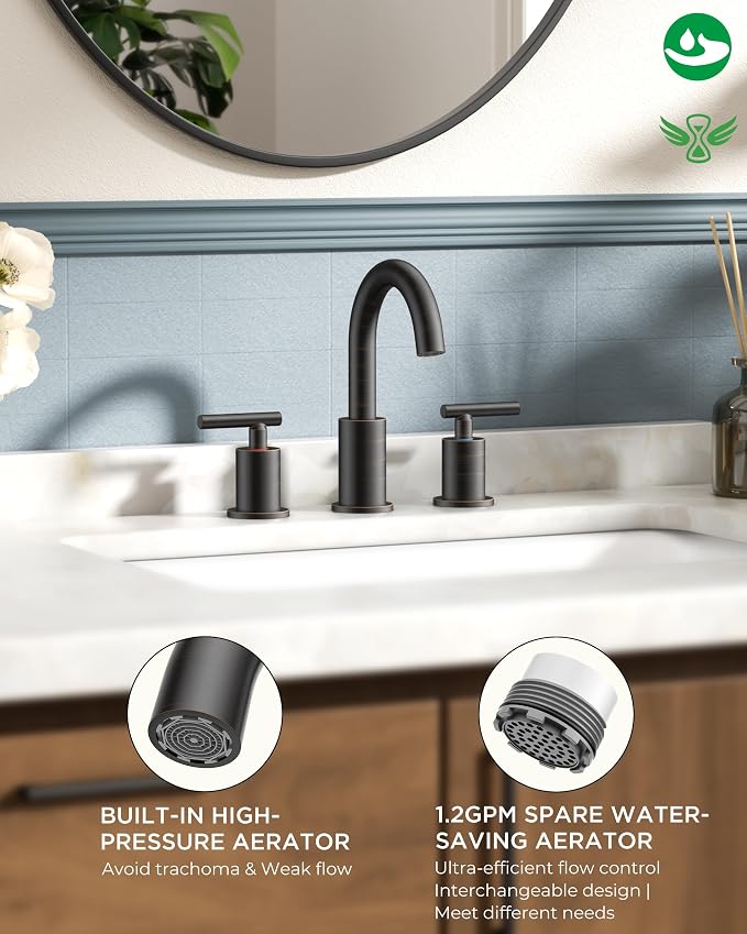 FORIOUS Oil Rubbed Bronze Bathroom Faucets 3 Hole, 8 in Widespread Bathroom - Image 2