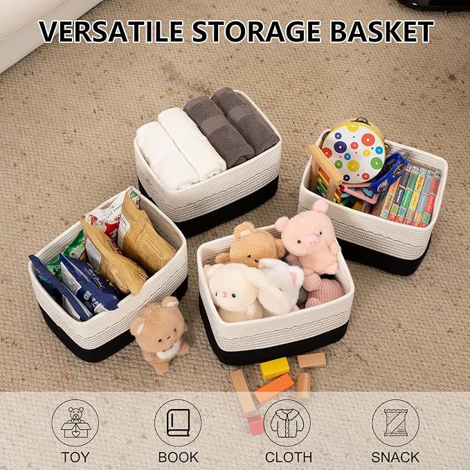 4 Pack Storage Baskets for Organizing, Decorative Cotton Rope Baskets for - Image 2