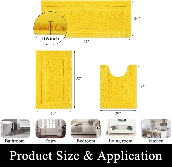 SHACOS Yellow Fall Bathroom Rugs Sets 3 Piece, Soft Fluffy Water Absorbent - Image 3