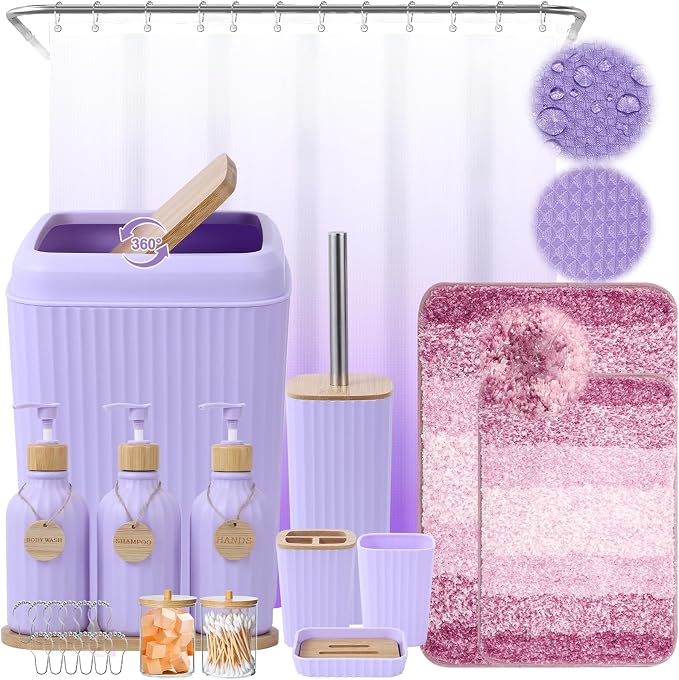 32PCS Bathroom Sets with Shower Curtain and Rugs Purple Bathroom Accessories by BetterbathroomwithXLHOME