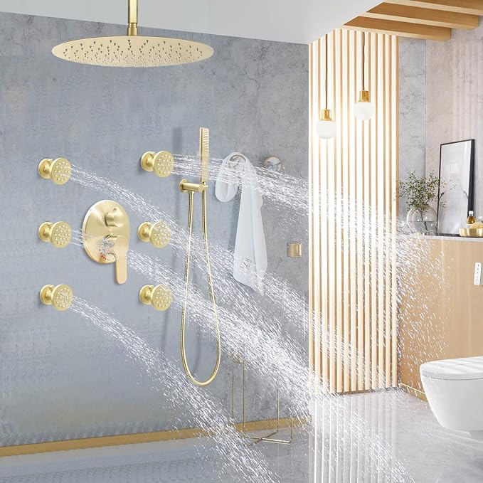 Solid Brass Shower Jets with On Off Switch Brushed Gold Round Shower Body - Image 9