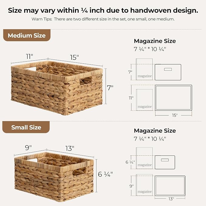 StorageWorks Wicker Storage Baskets, Handwoven Water Hyacinth Basket - Image 3